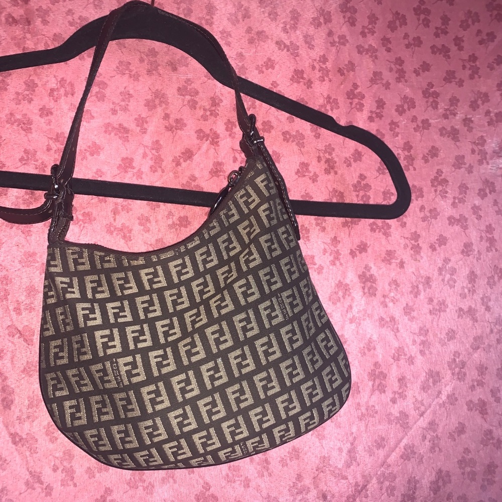 Aunthentic Fendi Oyster Bag FF logo Canvas&leather
